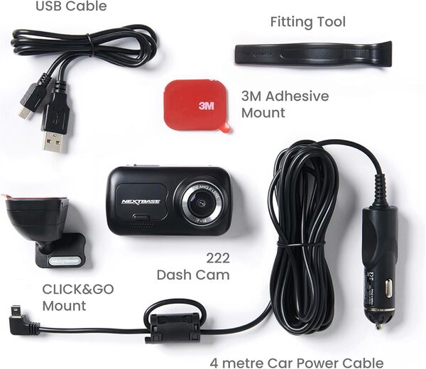 Nextbase 222 Dashcam Voiture Full HD 1080p/30 fps Grand-Angle 140°, caméra embarquée Voiture Compatible Filtre polarisant, stationnement Intelligent, enregistrements en Boucle, capteur G-Sensor