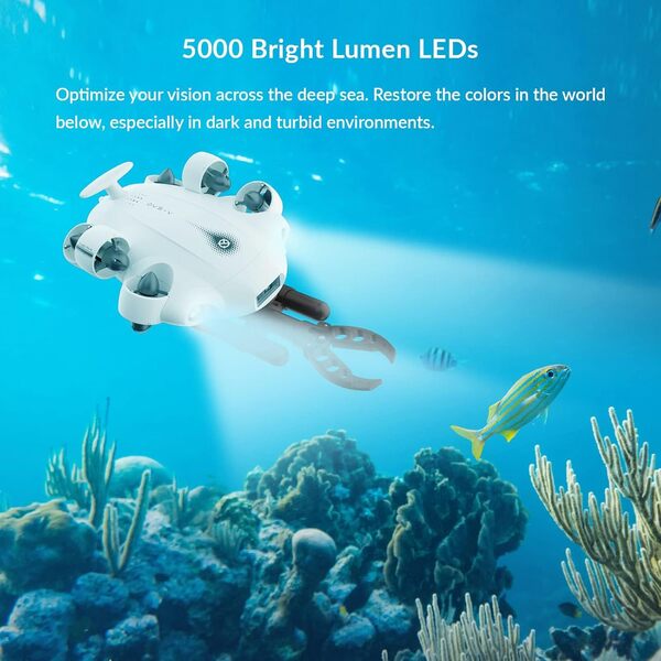 FIFISH V-Evo Drone sous-Marin avec Bras robotique, QYSEA ROV sous-Marin à Mouvement Omnidirectionnel à 360° avec Caméra 4K, Robot Portable avec Contrôle VR, Contrôle par Application (Plongée à 100m)