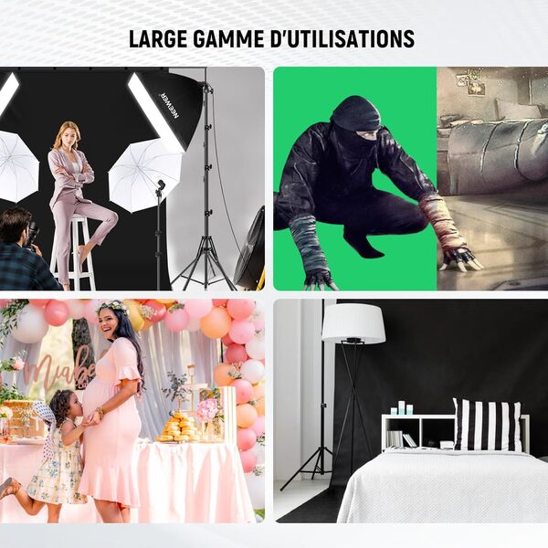 NEEWER Kit Studio Photo et éclairage, 2,6m x 3m Système de Support de Toile de Fond, équivalent 800W 5700K Ampoules LED Parapluie Softbox éclairage Continu pour Portrait et Photographie Vidéo