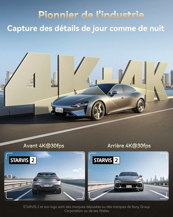 REDTIGER F77 4K+4K HDR Dashcam Voiture Avant Arriere, Dual STARVIS 2 IMX678 Sensors, 5.8GHz WiFi Dash Cam with 128GB eMMC Memory, Voice Control, 4'' Touch Screen