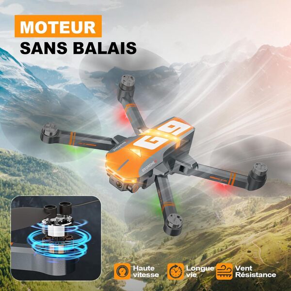 G9 GPS Drones avec Caméra 4K professionnel pour Enfant et Adultes, 45 Mins de Vol, Moteur sans Balais, Résistance au Vent, Retour Auto, Suivi Auto,Transmission 5G, Moins de 249g, C0