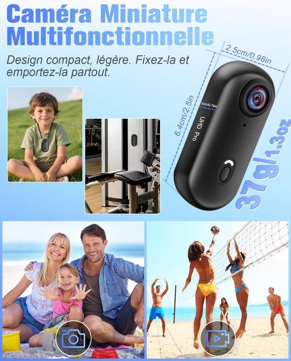 Caméra Sport 4K, Camera Action WiFi 120°, Minicaméra Sportive Étanche 30M Action Cam Corporelle Camera Vlog Petite Caméra Vidéo Vélo Casque avec Accessoires Multifonctions