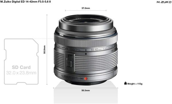 Olympus M.Zuiko Objectif Digital 14-42mm F3.5-5.6 II R, Zoom Standard, Compatible Tout Appareil Photo Micro 4/3 (modèles Olympus Om-D & Pen, Panasonic série G), Argent