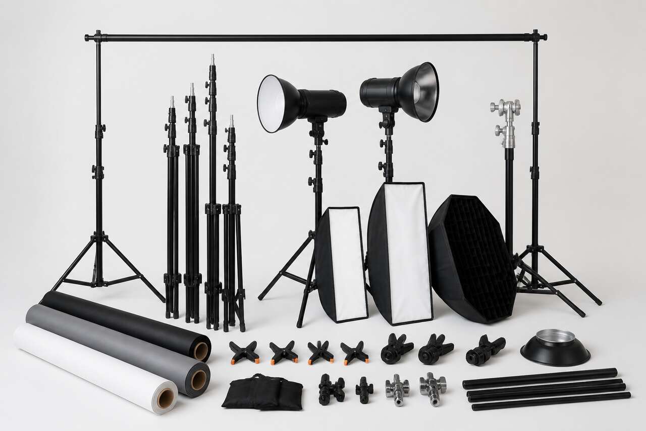 Arri&egrave;re-plans propres et polyvalents: fonds, supports et accessoires de fixation